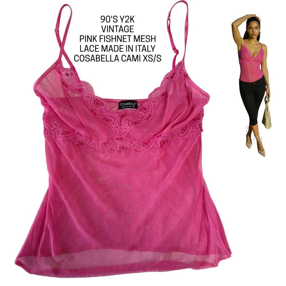 90'S Y2K VTG. Cosabella Pink Fishnet Mesh Lace Cami Top Cami Italy Y2K XS S
